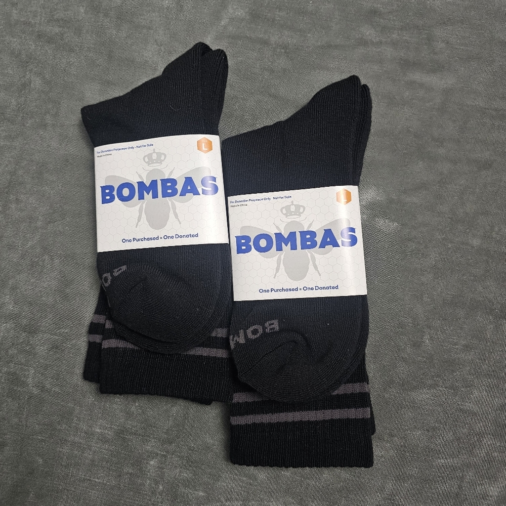 Bombas Men's Crew Black Socks 2 Pack Of A Single Pair